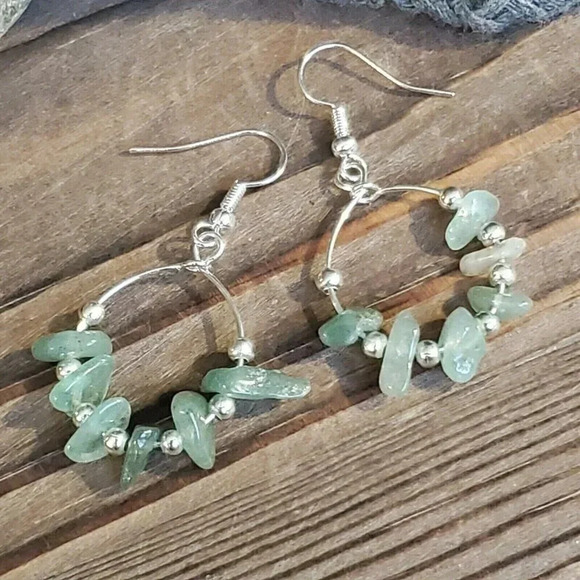 Artisan Gemstone Baroque Green Agate Sterling Silver Plated Beads Earrings - Picture 4 of 8